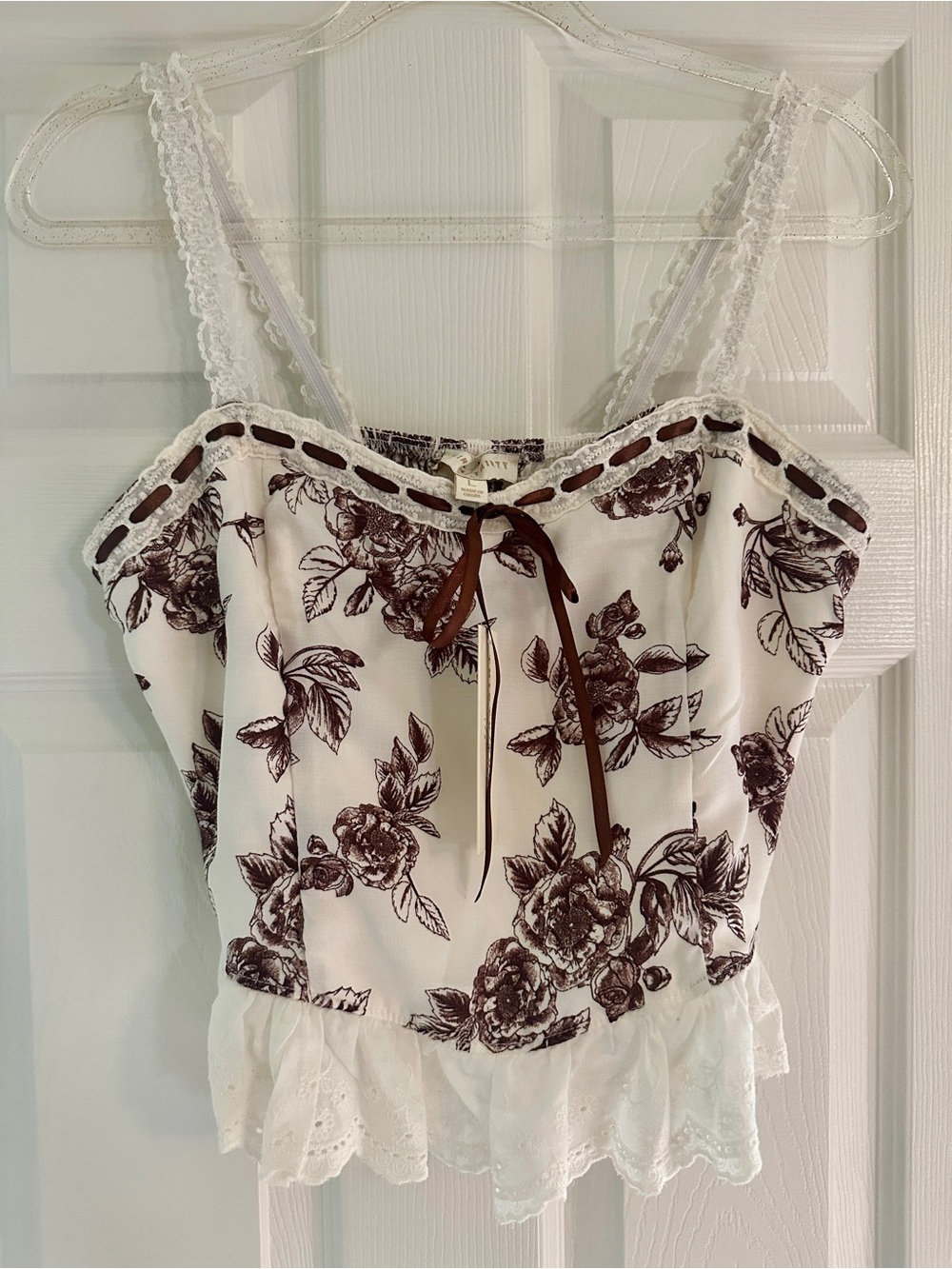 Dirty Laundry White Cami with Brown Floral Print